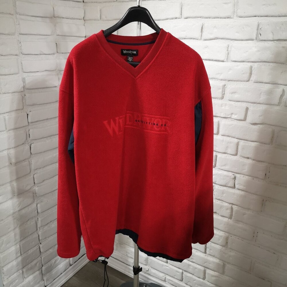 Wind River Men's Size XL Red & Navy V-neck Loose Fit Fleece Sweat Top